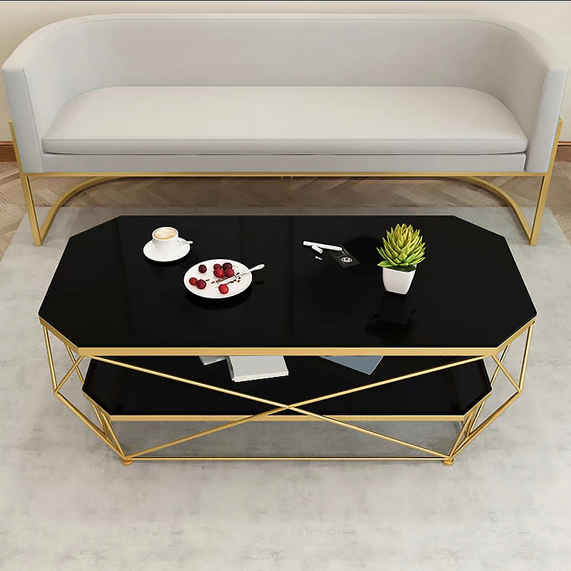 Gold Metal Frame Base Cocktail Table Transparent Top Coffee Table