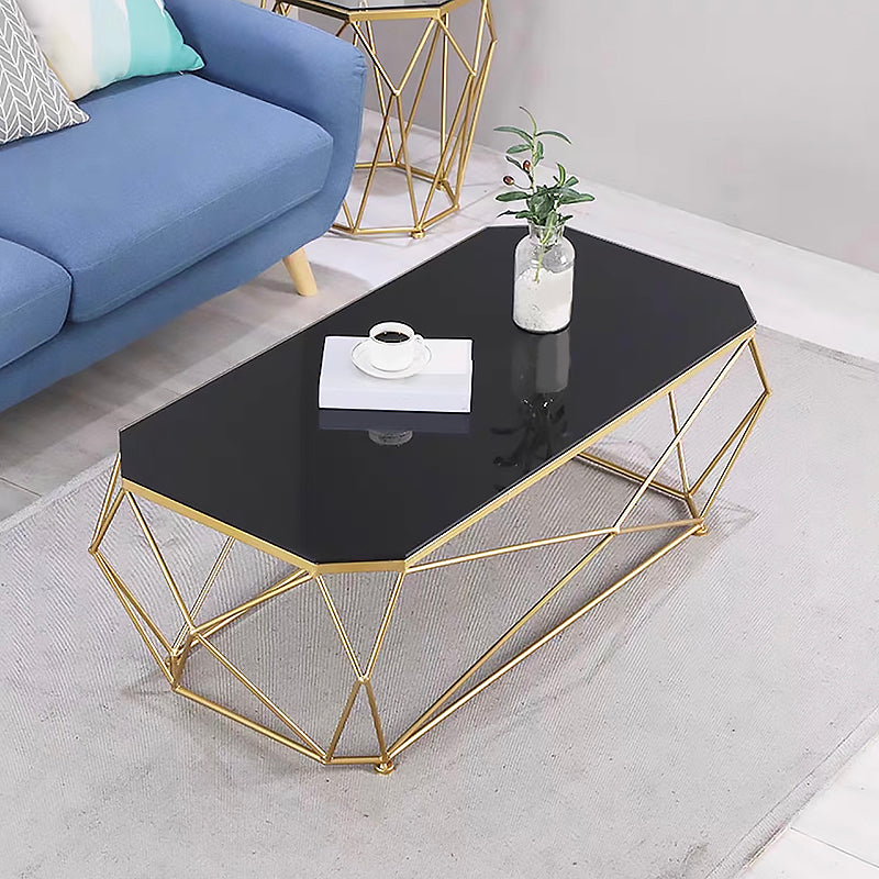 Gold Metal Frame Base Cocktail Table Transparent Top Coffee Table