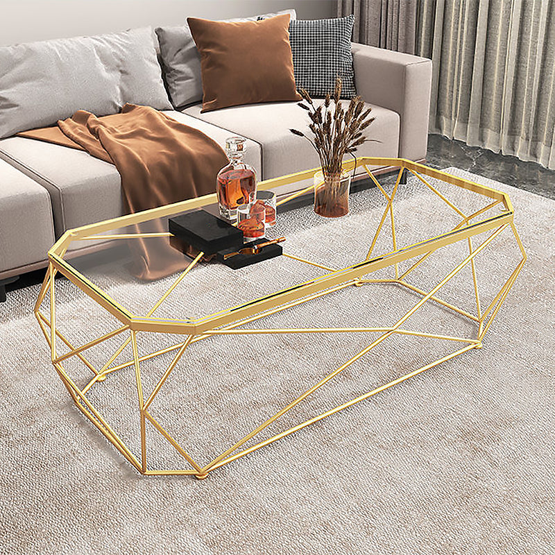Gold Metal Frame Base Cocktail Table Transparent Top Coffee Table