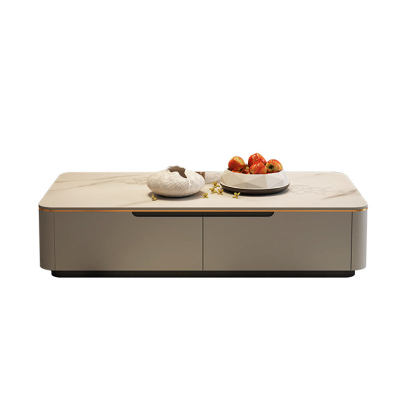 Iron Pedestal Base Coffee Table with Storage Drawers and Slate Top