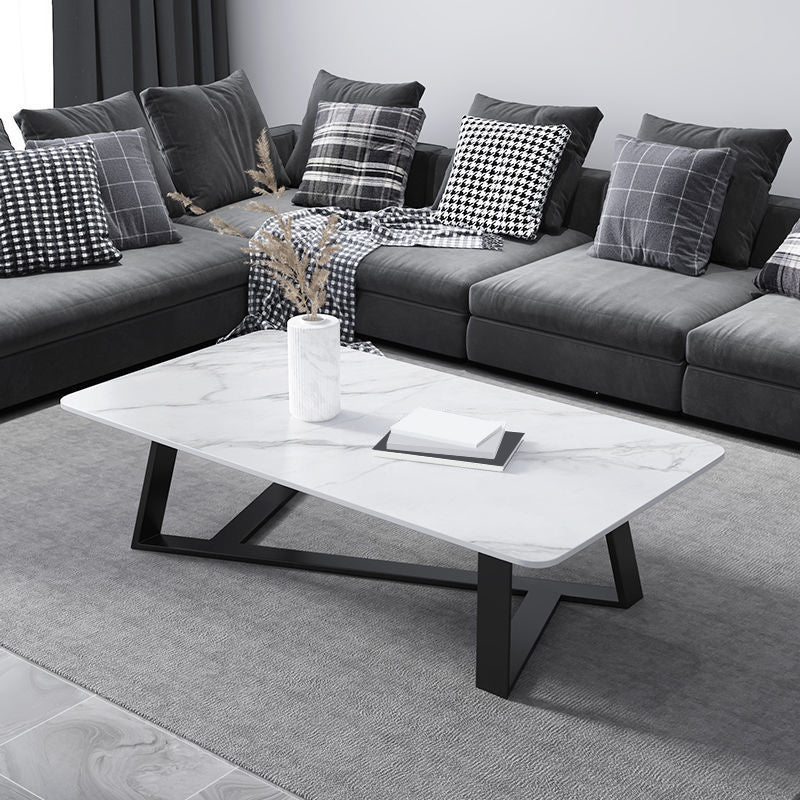 Glam Style Slate Top White Gold/black Top Black Metal Footer Coffee Table