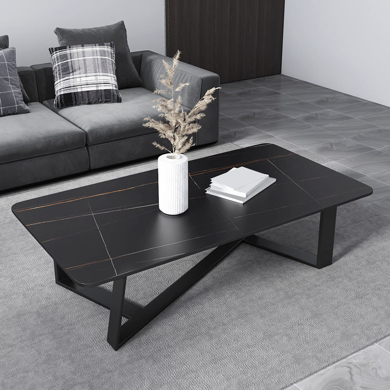 Glam Style Slate Top White Gold/black Top Black Metal Footer Coffee Table