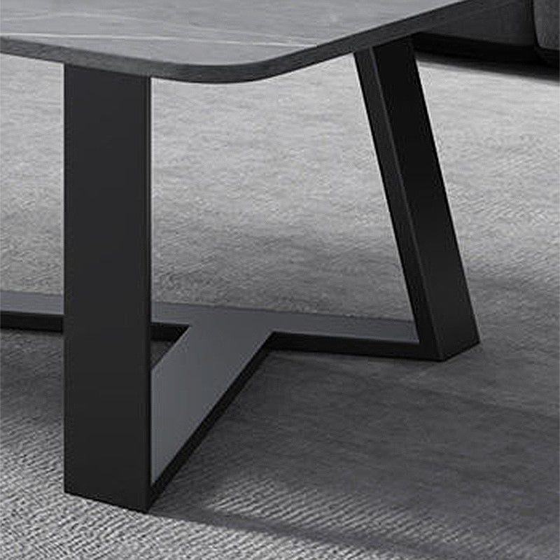 Glam Style Slate Top White Gold/black Top Black Metal Footer Coffee Table