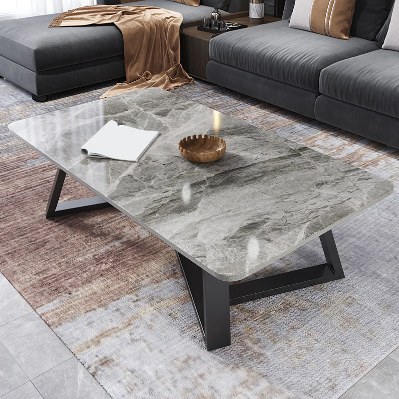 Glam Style Slate Top White Gold/black Top Black Metal Footer Coffee Table