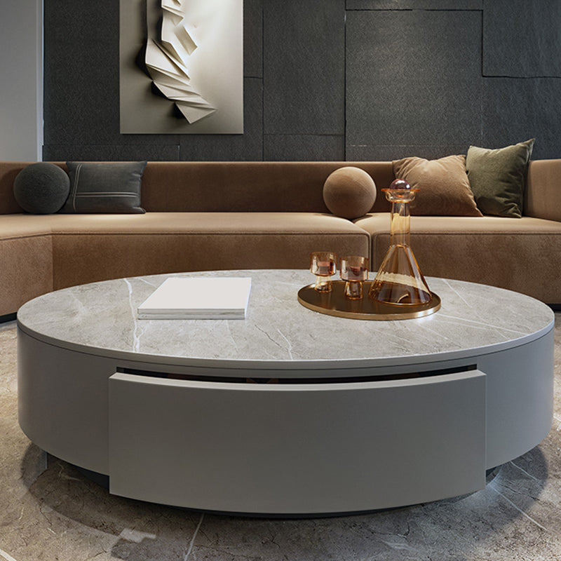 Glam Black Pedestal Base Coffee Table with Slate Top and Drawer