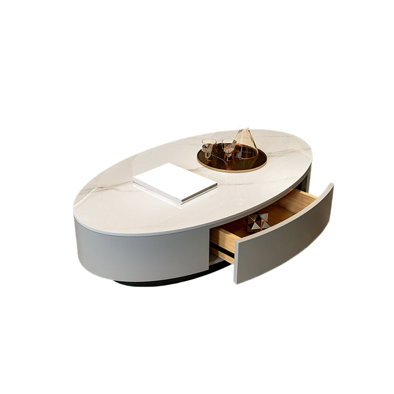 Glam Black Pedestal Base Coffee Table with Slate Top and Drawer