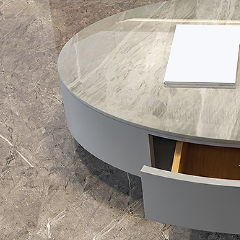 Glam Black Pedestal Base Coffee Table with Slate Top and Drawer