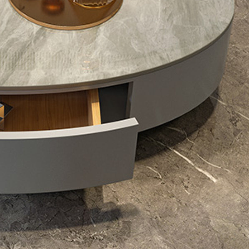 Glam Black Pedestal Base Coffee Table with Slate Top and Drawer