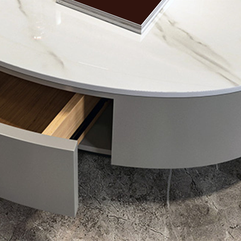 Glam Black Pedestal Base Coffee Table with Slate Top and Drawer