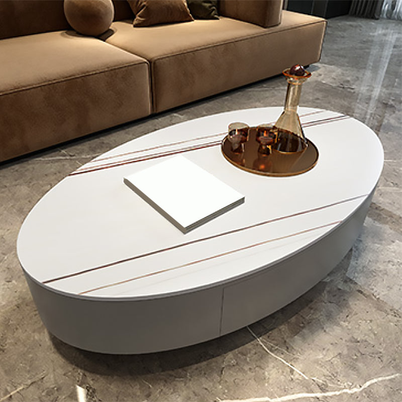 Glam Black Pedestal Base Coffee Table with Slate Top and Drawer