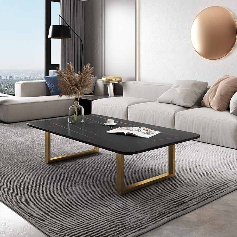 Glam Slate Rectangle Coffee Table with Golden Sled Base Coffee Table Set