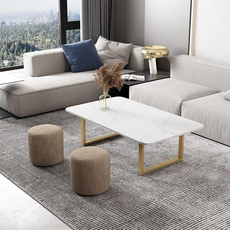 Glam Slate Rectangle Coffee Table with Golden Sled Base Coffee Table Set