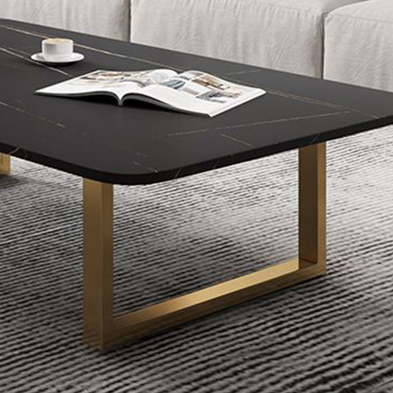 Glam Slate Rectangle Coffee Table with Golden Sled Base Coffee Table Set