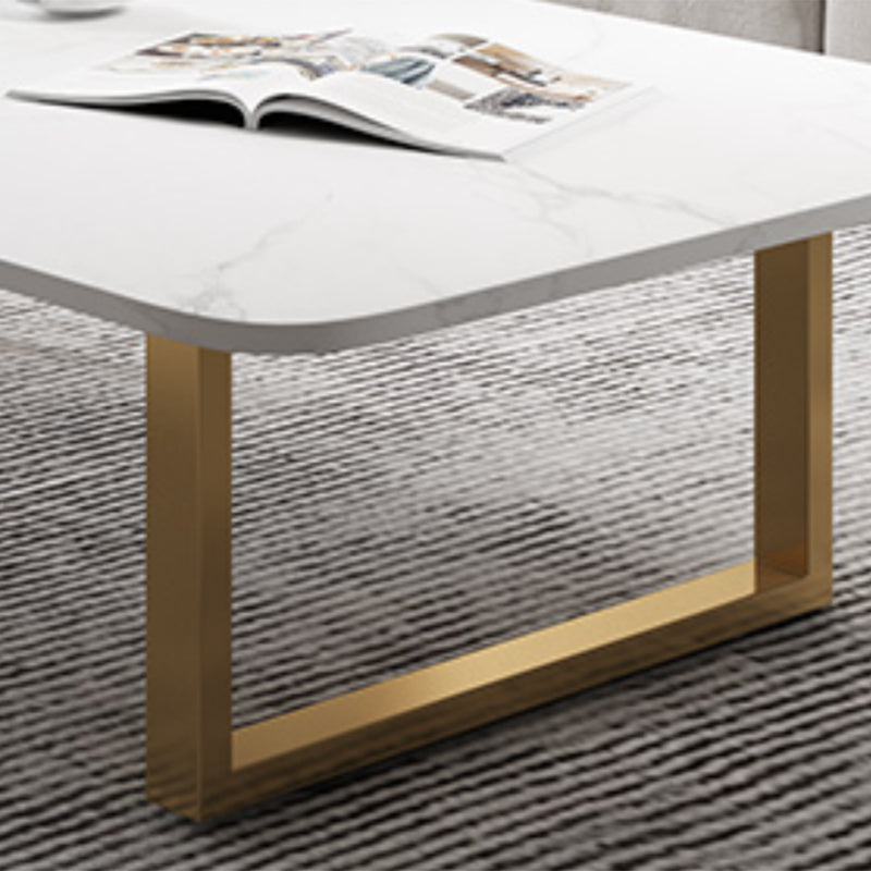 Glam Slate Rectangle Coffee Table with Golden Sled Base Coffee Table Set