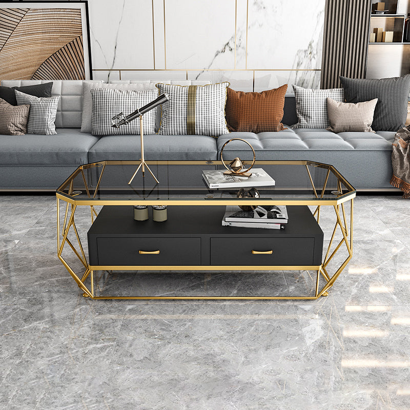 Glam Golden Frame Coffee Table with Storage Drawers Cocktail Table
