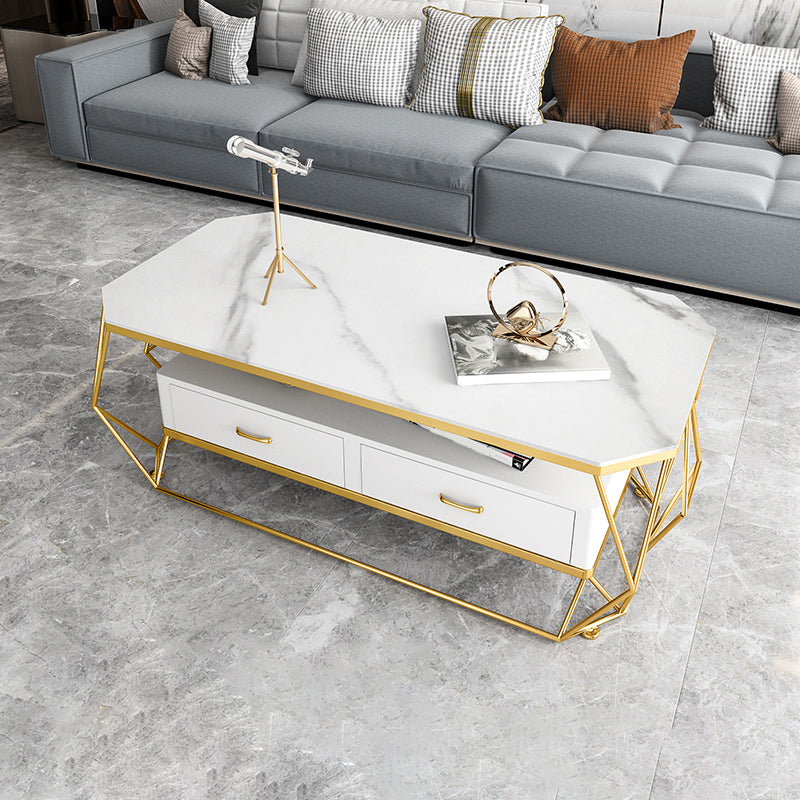 Glam Golden Frame Coffee Table with Storage Drawers Cocktail Table