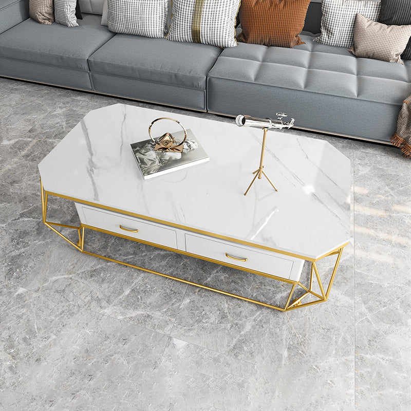 Glam Golden Frame Coffee Table with Storage Drawers Cocktail Table