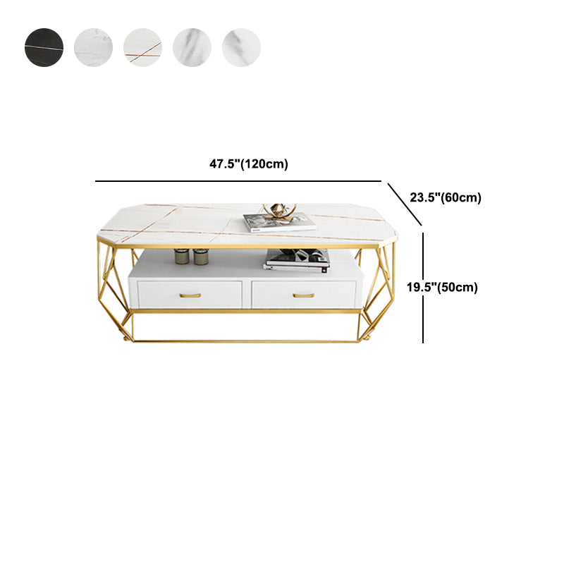 Glam Golden Frame Coffee Table with Storage Drawers Cocktail Table