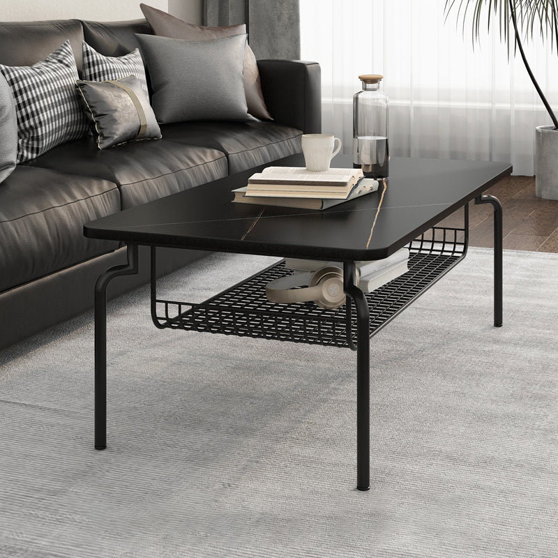 Glam Coffee Table with Slate Rectangle Top and 4 Legs Bunching Tables