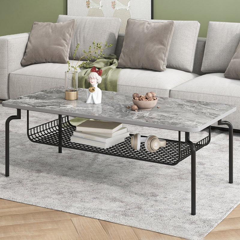 Glam Coffee Table with Slate Rectangle Top and 4 Legs Bunching Tables