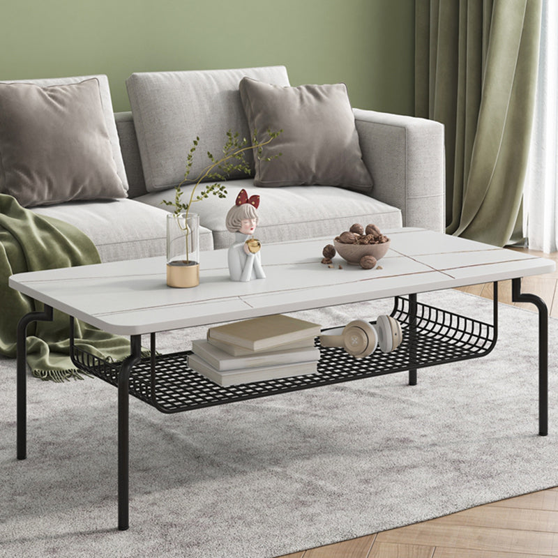 Glam Coffee Table with Slate Rectangle Top and 4 Legs Bunching Tables