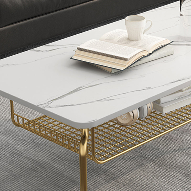 Glam Coffee Table with Slate Rectangle Top and 4 Legs Bunching Tables