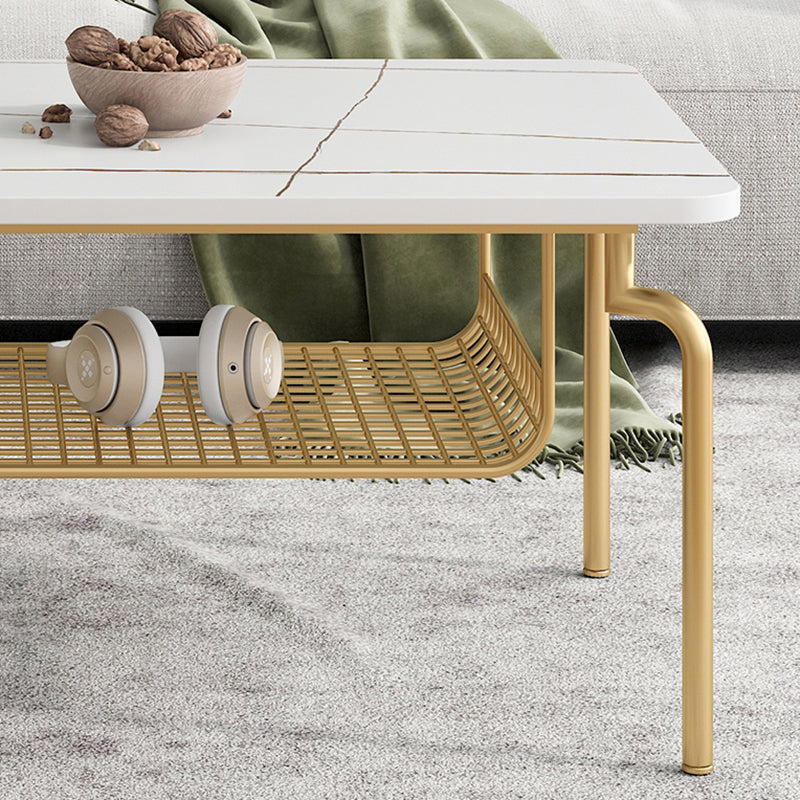 Glam Coffee Table with Slate Rectangle Top and 4 Legs Bunching Tables