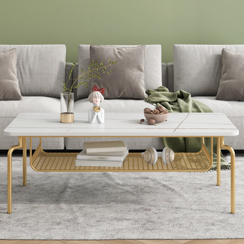 Glam Coffee Table with Slate Rectangle Top and 4 Legs Bunching Tables