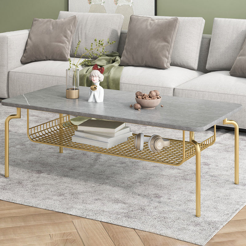 Glam Coffee Table with Slate Rectangle Top and 4 Legs Bunching Tables
