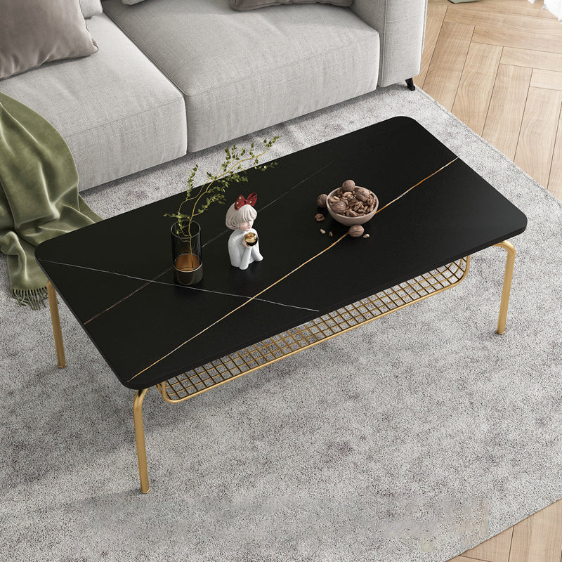 Glam Coffee Table with Slate Rectangle Top and 4 Legs Bunching Tables