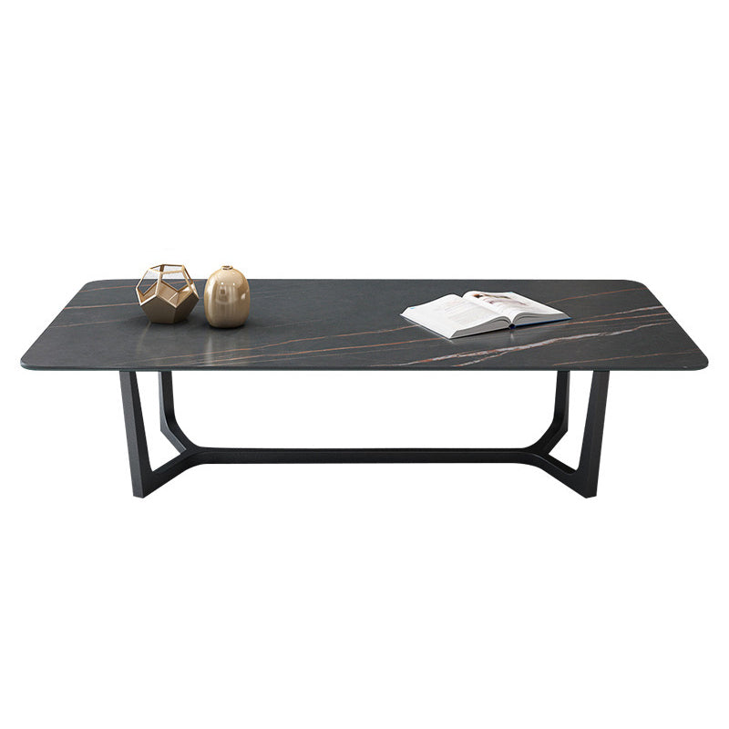 Glam Style Rectangular Slate with Trestle Base Black Foot Coffee Table