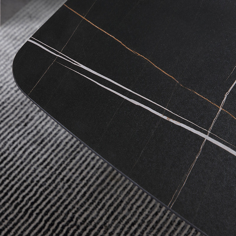 Glam Style Rectangular Slate with Trestle Base Black Foot Coffee Table