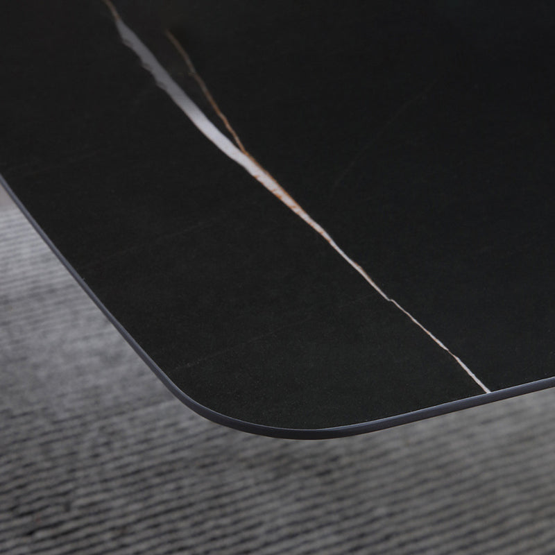 Glam Style Rectangular Slate with Trestle Base Black Foot Coffee Table