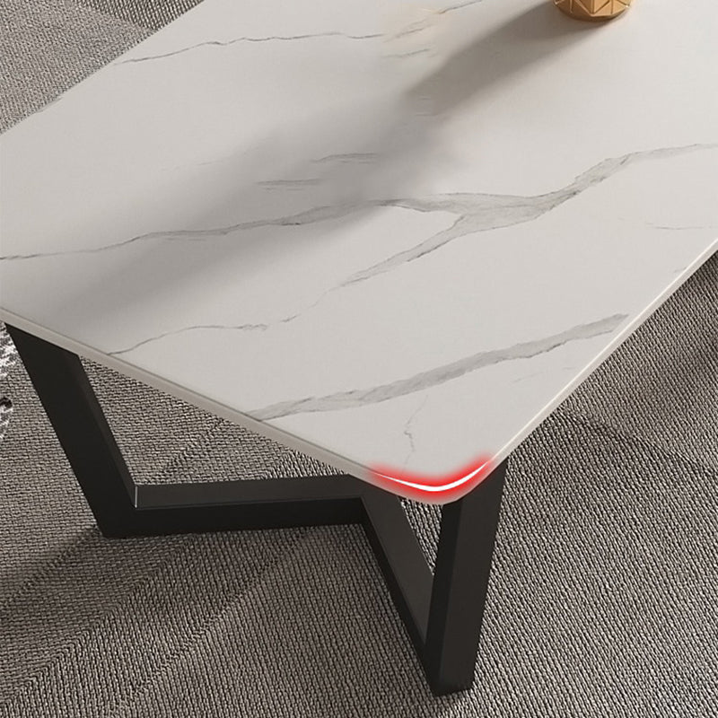 Glam Style Rectangular Slate with Trestle Base Black Foot Coffee Table