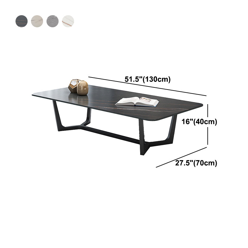 Glam Style Rectangular Slate with Trestle Base Black Foot Coffee Table