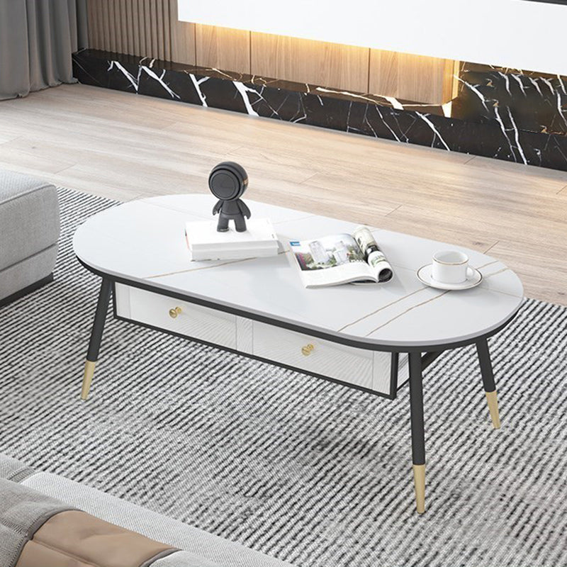 Glam Style with 2 Drawers Black/White Top Gold Metal Footer Coffee Table