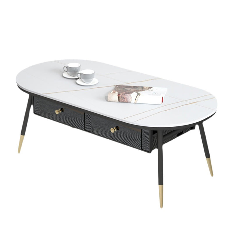 Glam Style with 2 Drawers Black/White Top Gold Metal Footer Coffee Table