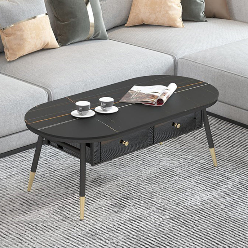 Glam Style with 2 Drawers Black/White Top Gold Metal Footer Coffee Table