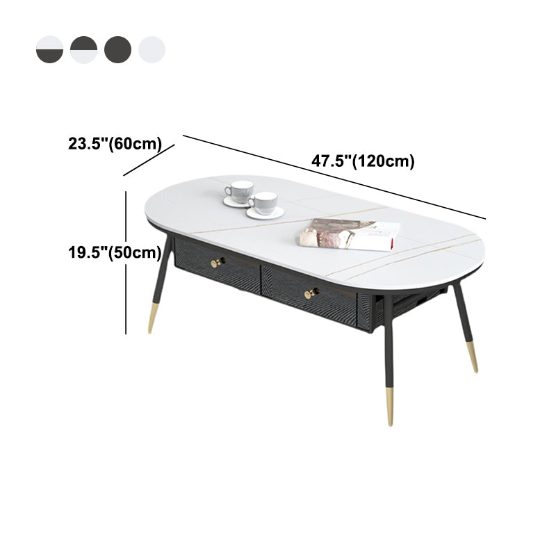 Glam Style with 2 Drawers Black/White Top Gold Metal Footer Coffee Table