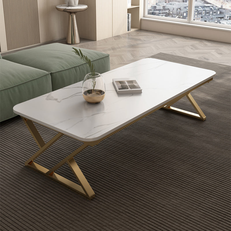Luxurious 17.72" H Coffee Table in Grey/White Rectangular Stone Cocktail Table