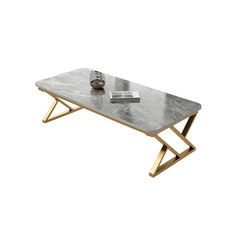 Luxurious 17.72" H Coffee Table in Grey/White Rectangular Stone Cocktail Table