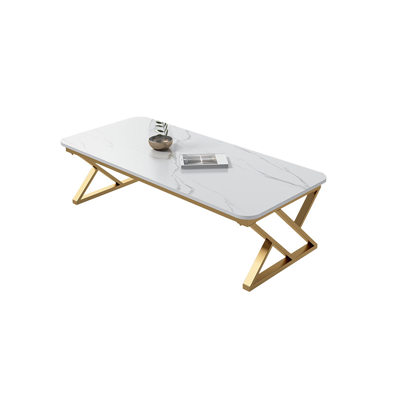 Luxurious 17.72" H Coffee Table in Grey/White Rectangular Stone Cocktail Table