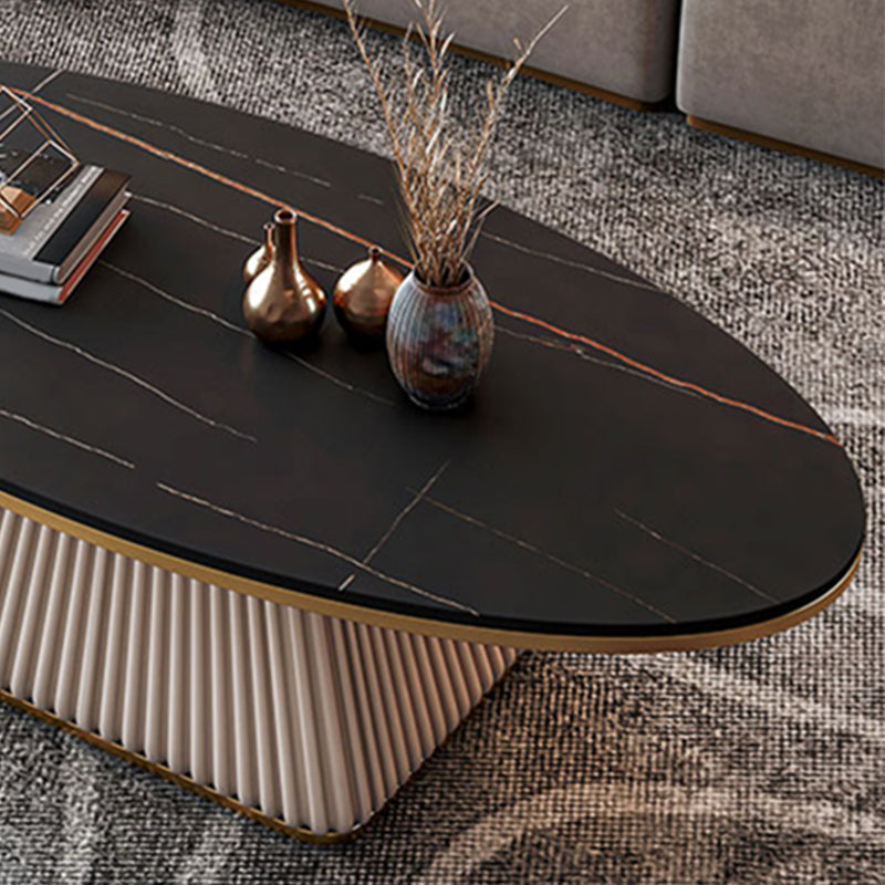 Elliptical Stone Coffee Table Pedestal 1 Single Cocktail Table - 17.72" H