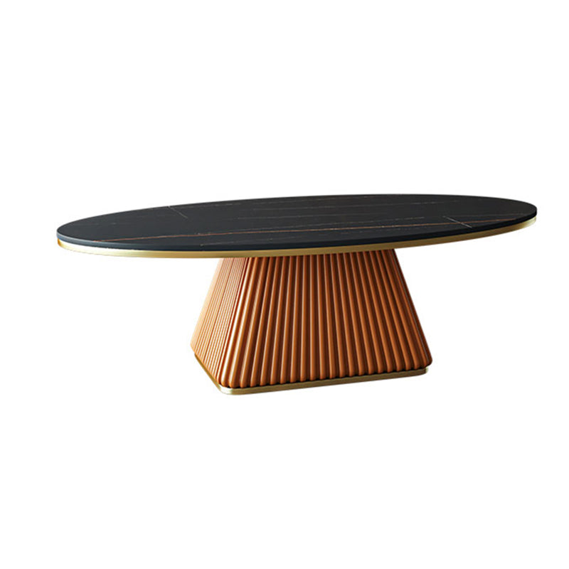 Elliptical Stone Coffee Table Pedestal 1 Single Cocktail Table - 17.72" H