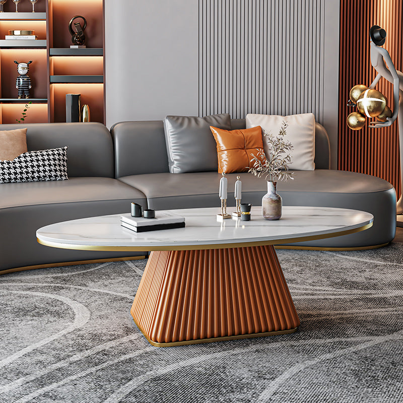 Elliptical Stone Coffee Table Pedestal 1 Single Cocktail Table - 17.72" H