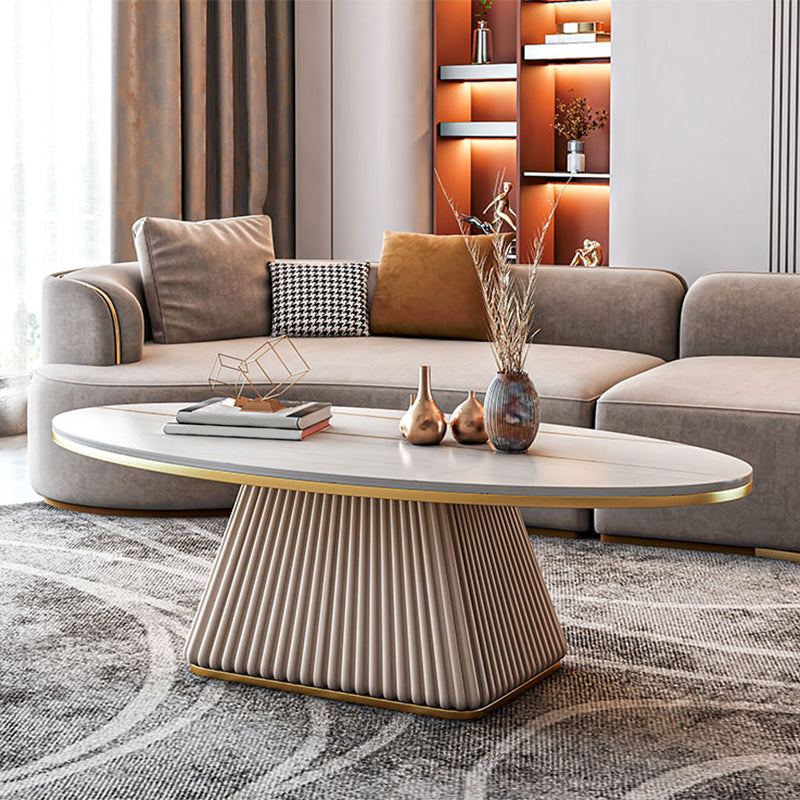 Elliptical Stone Coffee Table Pedestal 1 Single Cocktail Table - 17.72" H