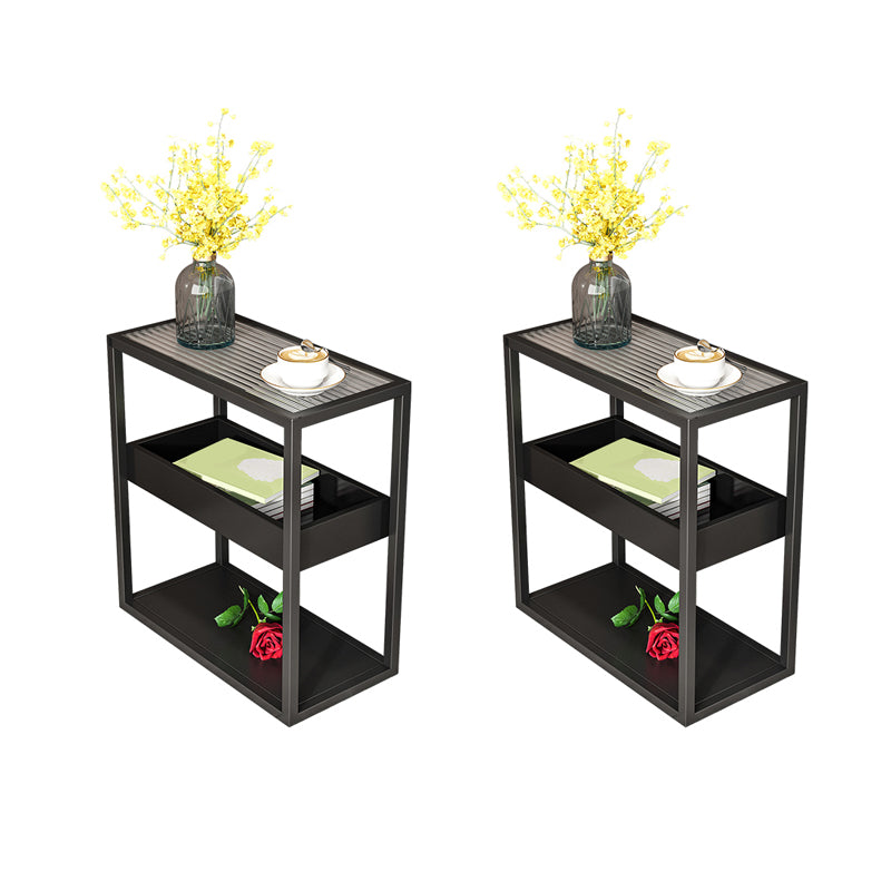 21.6" Tall Modern Rectangular Glass Top Side Table Iron Frame End Table with Shelves