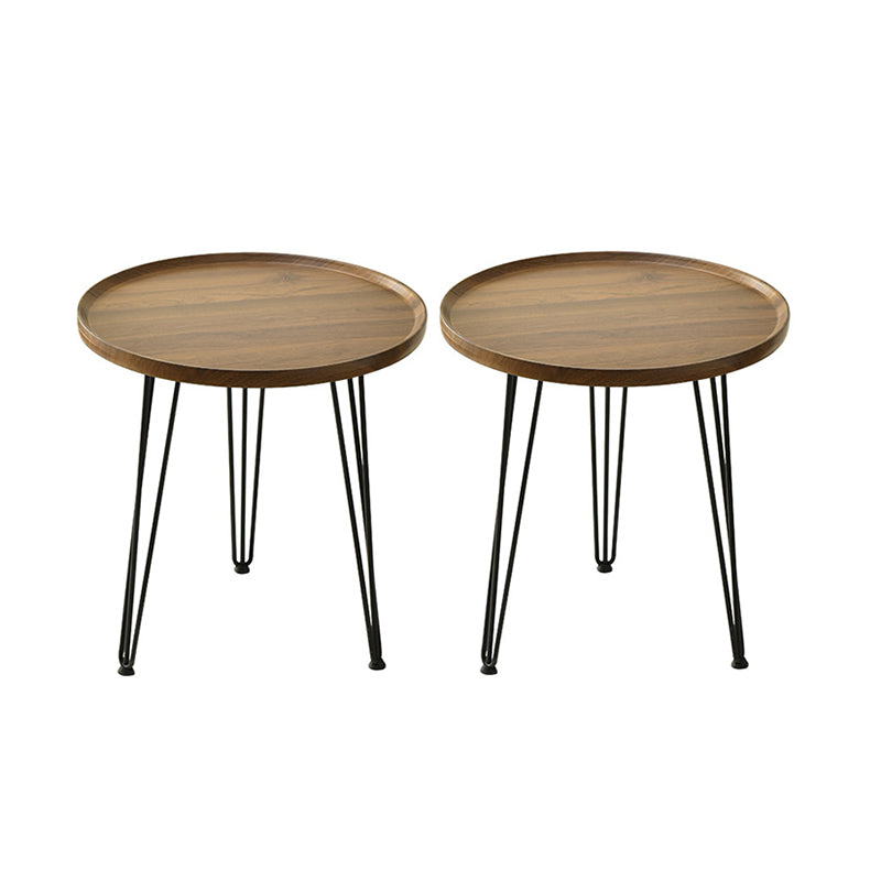 Contemporary 3 Legs End Table Round Wood Side Table in Brown