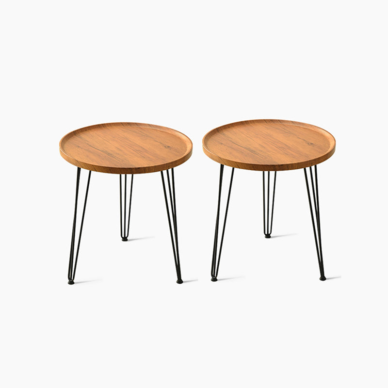 Contemporary 3 Legs End Table Round Wood Side Table in Brown