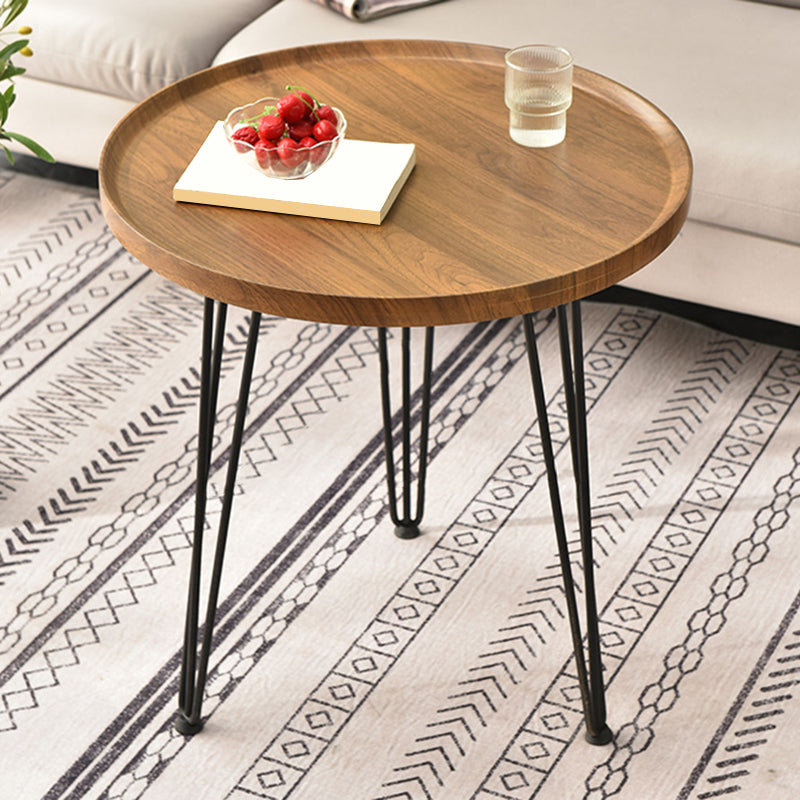 Contemporary 3 Legs End Table Round Wood Side Table in Brown